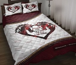 Personalized Horse Quilt Bedding Set, Couple Wife Husband Horse Quilt Blanket With Pillowcases, Custom Name Duvet Cover Set