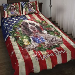 Personalized English Springer Spaniel Quilt Bedding Set, English Springer Spanielmas Hat Quilt Blanket With Pillowcases, Duvet Cover Set