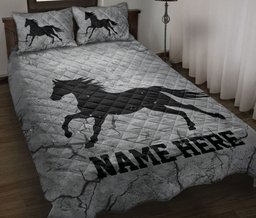 Personalized Horse Quilt Bedding Set, Horse Crack Grays Quilt Blanket With Pillowcases, Custom Name Duvet Cover Set