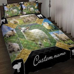Personalized Sheep Quilt Bedding Set, Sheep Farm Farmer Farmho Use Quilt Blanket With Pillowcases, Custom Name Duvet Cover Set