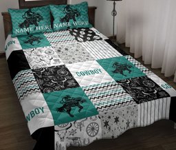 Personalized Cowboy Quilt Bedding Set, Cowboy Patchwork Western Horse Quilt Blanket With Pillowcases, Custom Name Duvet Cover Set