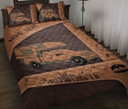 Personalized Camping Quilt Bedding Set, Camping Truck Camper Quilt Blanket With Pillowcases, Custom Name Duvet Cover Set