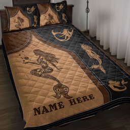 Personalized Mermaid Quilt Bedding Set, Mermaid Sea Ocean Mythology Quilt Blanket With Pillowcases, Custom Name Duvet Cover Set