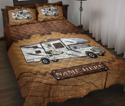 Personalized Camping Quilt Bedding Set, Camping Camper Class C Crack Wood Quilt Blanket With Pillowcases, Custom Name Duvet Cover Set