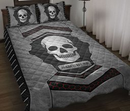 Personalized Skull Quilt Bedding Set, Skull Carbon Stone Silver Quilt Blanket With Pillowcases, Custom Name Duvet Cover Set
