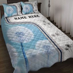 Personalized Dandelion Quilt Bedding Set, Dandelion Flowers 3D Print White Quilt Blanket With Pillowcases, Custom Name Duvet Cover Set