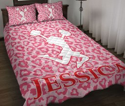 Personalized Cheerleading Quilt Bedding Set, Cheerleading Cheerleader Pink Her Quilt Blanket With Pillowcases, Custom Name Duvet Cover Set