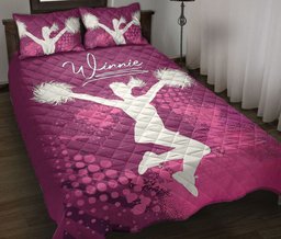 Personalized Cheerleading Quilt Bedding Set, Cheerleading Cheerleader Pink Her Quilt Blanket With Pillowcases, Custom Name Duvet Cover Set