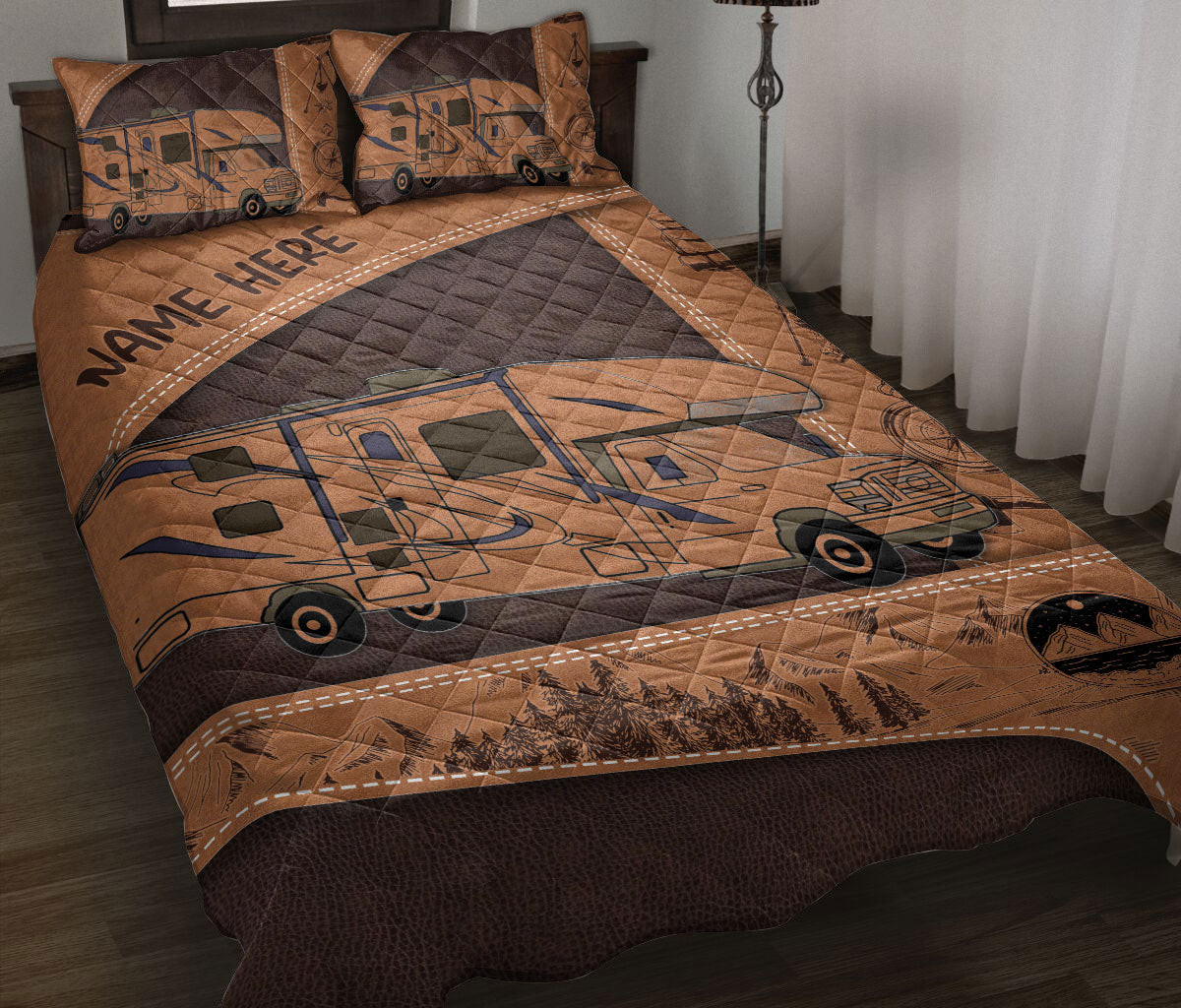 Personalized Camping Quilt Bedding Set, Camping Camper Class C Quilt Blanket With Pillowcases, Custom Name Duvet Cover Set