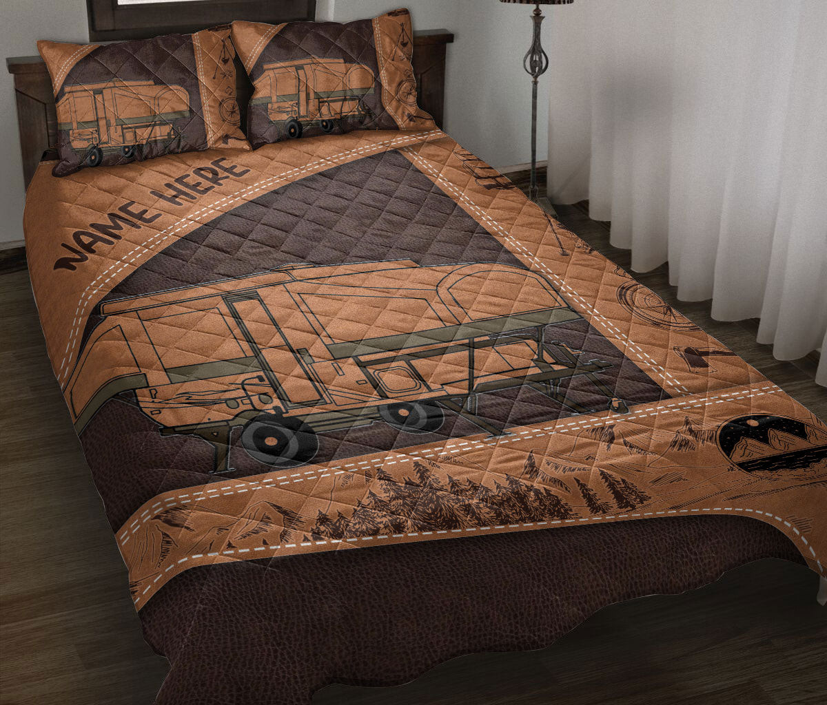 Personalized Camping Quilt Bedding Set, Camping Camper Trailer Popup Quilt Blanket With Pillowcases, Custom Name Duvet Cover Set