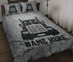 Personalized Trucker Quilt Bedding Set, Trucker Truck Driver Crack Gray Quilt Blanket With Pillowcases, Custom Name Duvet Cover Set