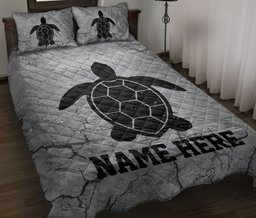 Personalized Turtle Quilt Bedding Set, Turtle Crack Grays Quilt Blanket With Pillowcases, Custom Name Duvet Cover Set