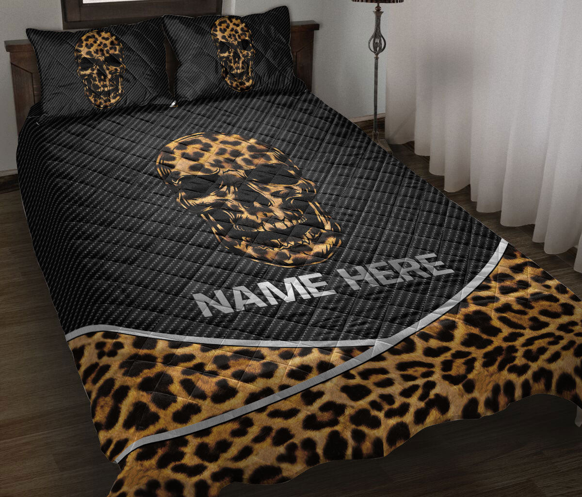 Personalized Skull Quilt Bedding Set, Skull Skeleton Skull Quilt Blanket With Pillowcases, Custom Name Duvet Cover Set