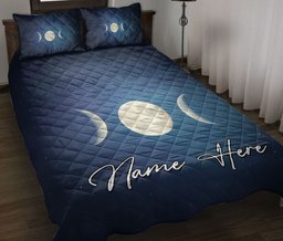 Personalized Wicca Quilt Bedding Set, Triple Moon Symbol Pagan Ad Wiccan Symbol Quilt Blanket With Pillowcases, Custom Name Duvet Cover Set