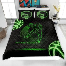 Personalized Basketball Quilt Bedding Set, Basketball Player Quilt Blanket & Pillowcases, Custom Name Duvet Cover Set, Gift for Dad, Husband, Son