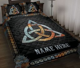 Personalized Wicca Quilt Bedding Set, Celtic Knot Triquetra Wicca Pagan Mandala Quilt Blanket With Pillowcases, Custom Name Duvet Cover Set