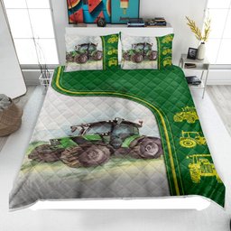 Personalized Tractor Quilt Bedding Set, Farm Tractor Quilt Blanket & Pillowcases, Custom Name Duvet Cover Set, Gift for Farmer, Grandpa, Dad