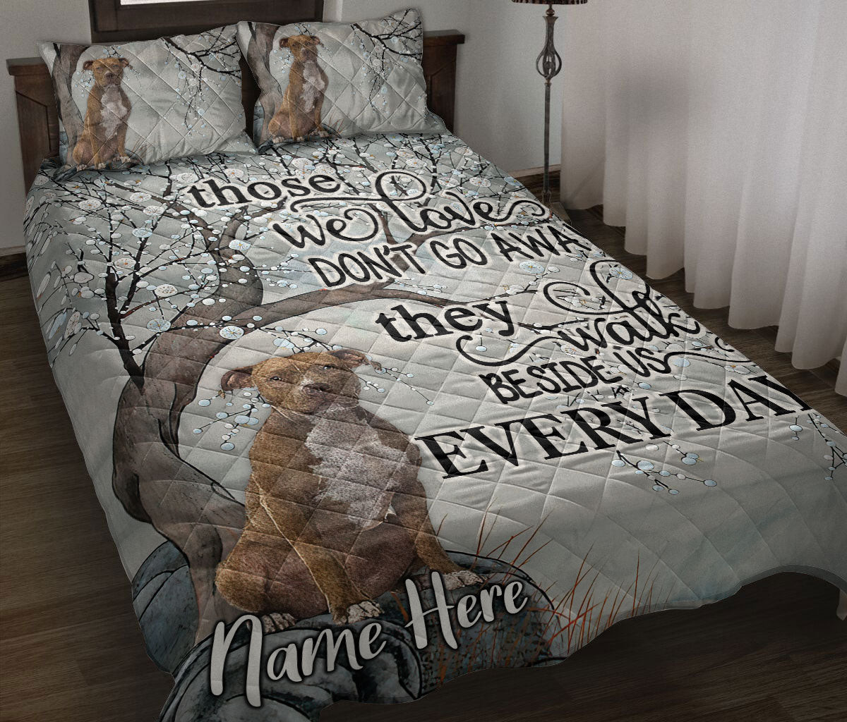 Personalized American Staffordshire Quilt Bedding Set, Memorial American Staffordshire Dog Quilt Blanket With Pillowcases, Duvet Cover Set