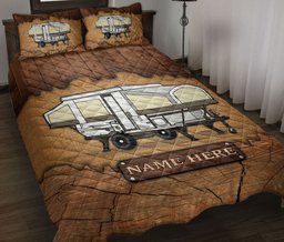 Personalized Camping Quilt Bedding Set, Camping Camper Popup Crack Wood Quilt Blanket With Pillowcases, Custom Name Duvet Cover Set