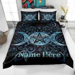 Personalized Witch Quilt Bedding Set, Wicca Triple Moon Quilt Blanket & Pillowcases, Custom Name Duvet Cover Set, Witch Bedspread, Witchy Gift