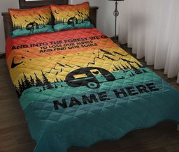 Personalized Camping Quilt Bedding Set, Vintage Sunset Camping Caravan Quilt Blanket With Pillowcases, Custom Name Duvet Cover Set