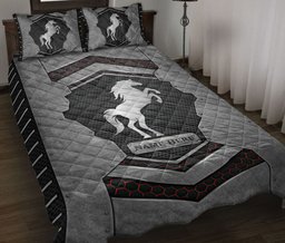 Personalized Horse Quilt Bedding Set, Horse Carbon Stone Silver Quilt Blanket With Pillowcases, Custom Name Duvet Cover Set