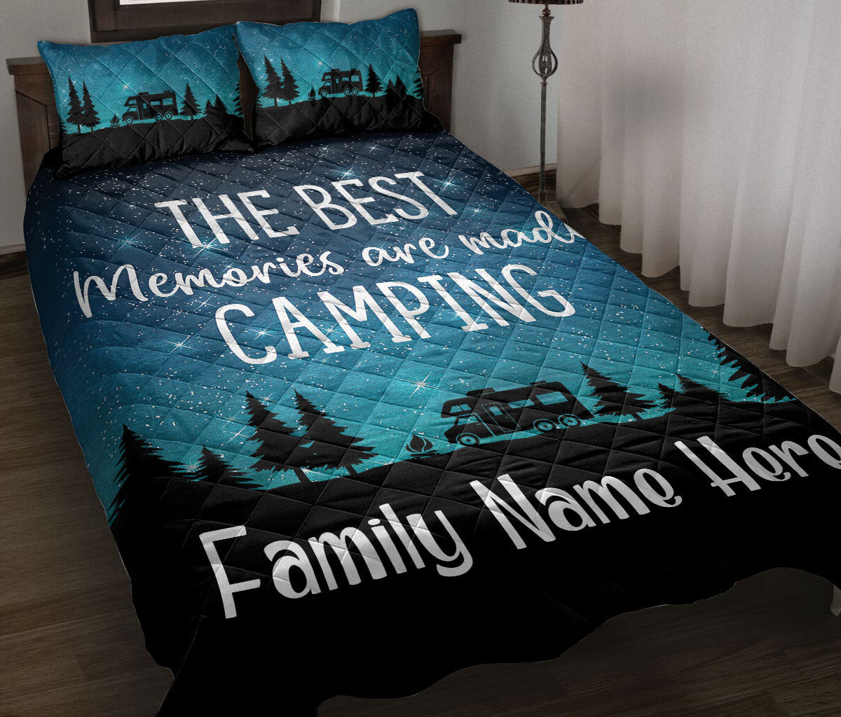 Personalized Camping Quilt Bedding Set, The Best Memories Are Made Camping Class C Quilt Blanket With Pillowcases, Custom Name Duvet Cover Set