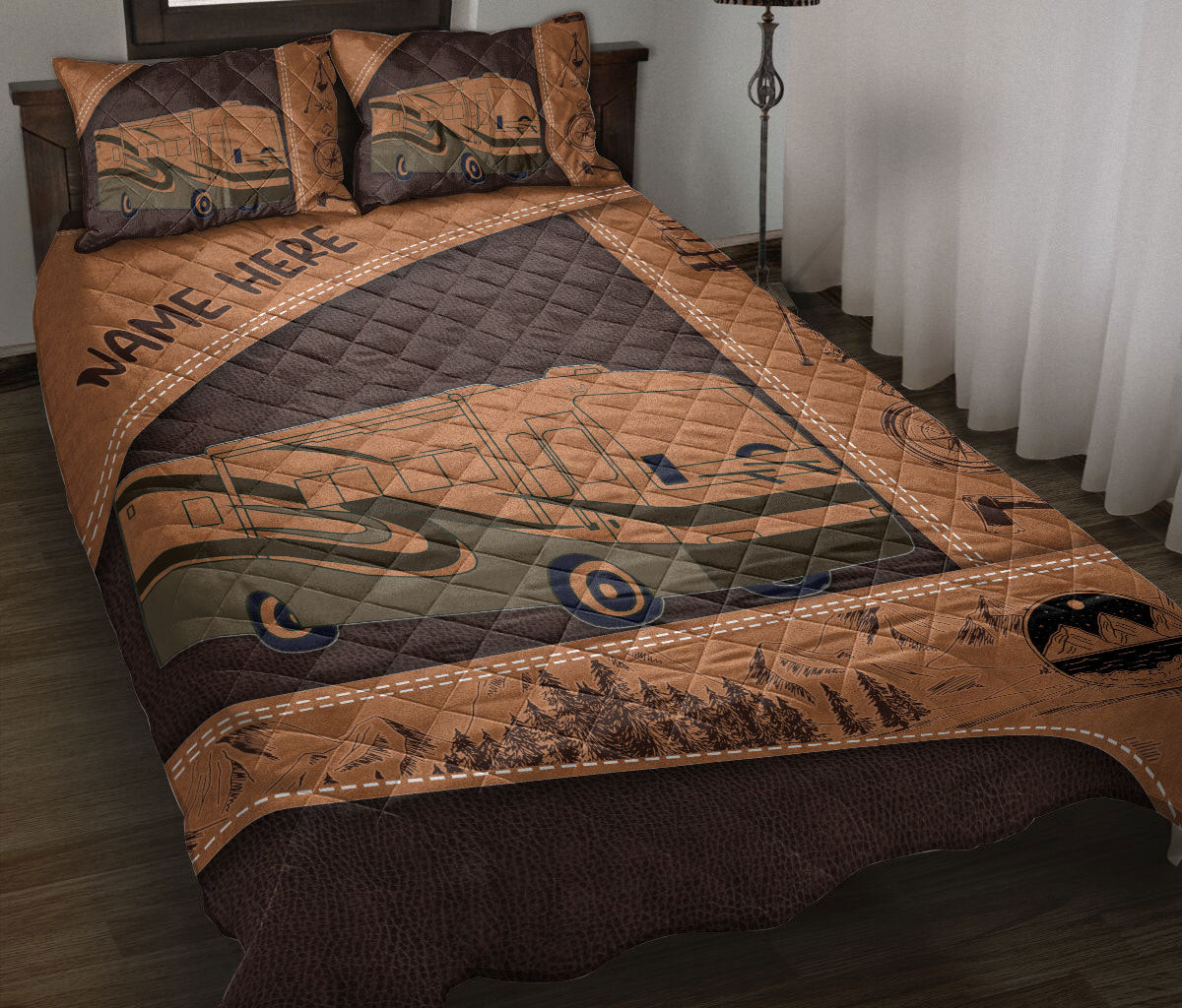 Personalized Camping Quilt Bedding Set, Camping Camper Class A Quilt Blanket With Pillowcases, Custom Name Duvet Cover Set