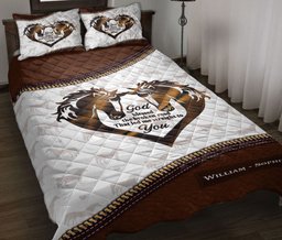 Personalized Horse Quilt Bedding Set, Couple Horse Husband Wife Quilt Blanket With Pillowcases, Custom Name Duvet Cover Set