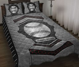Personalized Baseball Quilt Bedding Set, Baseball Ball Carbon Stone Silver Quilt Blanket With Pillowcases, Custom Name Duvet Cover Set, Sports Gifts