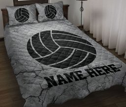 Personalized Volleyball Quilt Bedding Set, Volleyball Ball Crack Gray Quilt Blanket With Pillowcases, Custom Name Duvet Cover Set