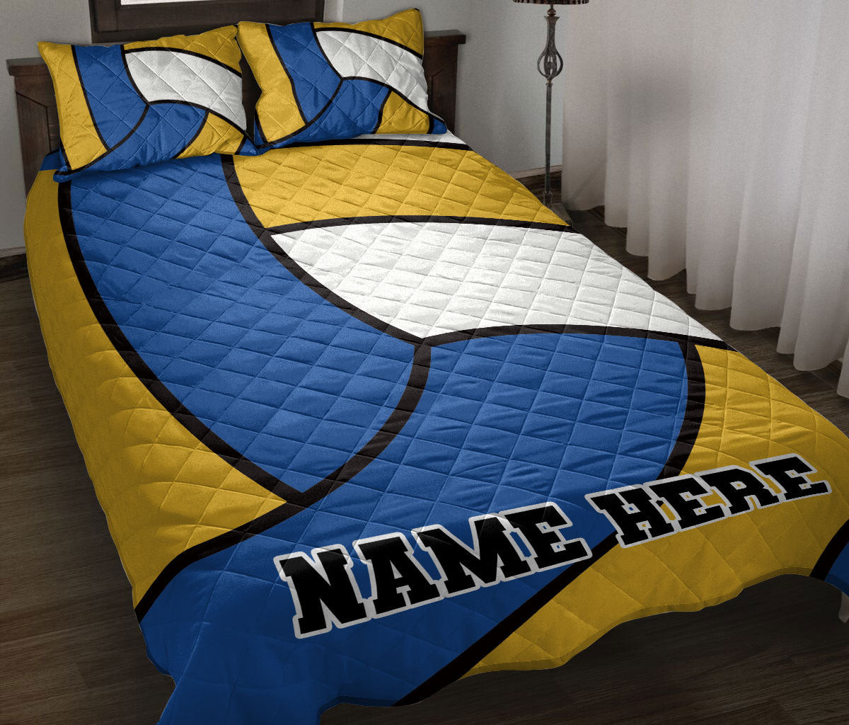 Personalized Volleyball Quilt Bedding Set, Volleyball Quilt Blanket With Pillowcases, Custom Name Duvet Cover Set