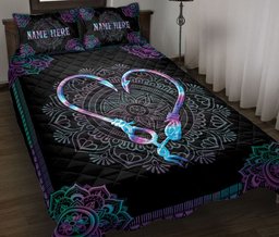 Personalized Fishing Quilt Bedding Set, Hologram Mandala Fishing Hook Quilt Blanket With Pillowcases, Custom Name Duvet Cover Set
