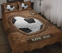 Personalized Soccer Quilt Bedding Set, Soccer Heart Quilt Blanket With Pillowcases, Custom Name Duvet Cover Set