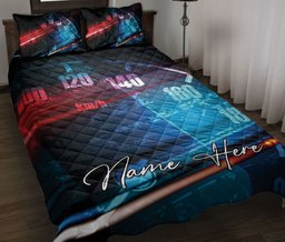 Personalized Racing Quilt Bedding Set, Racing Speed Abstraction Racing Car Quilt Blanket With Pillowcases, Custom Name Duvet Cover Set