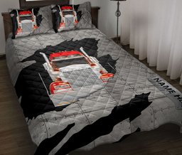 Personalized Trucker Quilt Bedding Set, Red Truck Crack Trucker Driver Quilt Blanket With Pillowcases, Custom Name Duvet Cover Set