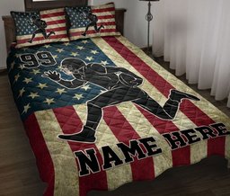 Personalized Football Quilt Bedding Set, American Football Player Position US Flag Quilt Blanket With Pillowcases, Custom Name Duvet Cover Set