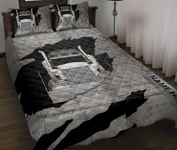 Personalized Trucker Quilt Bedding Set, Black Truck Crack Trucker Driver Quilt Blanket With Pillowcases, Custom Name Duvet Cover Set