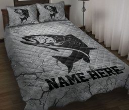 Personalized Fishing Quilt Bedding Set, Fishing Crack Grays Quilt Blanket With Pillowcases, Custom Name Duvet Cover Set