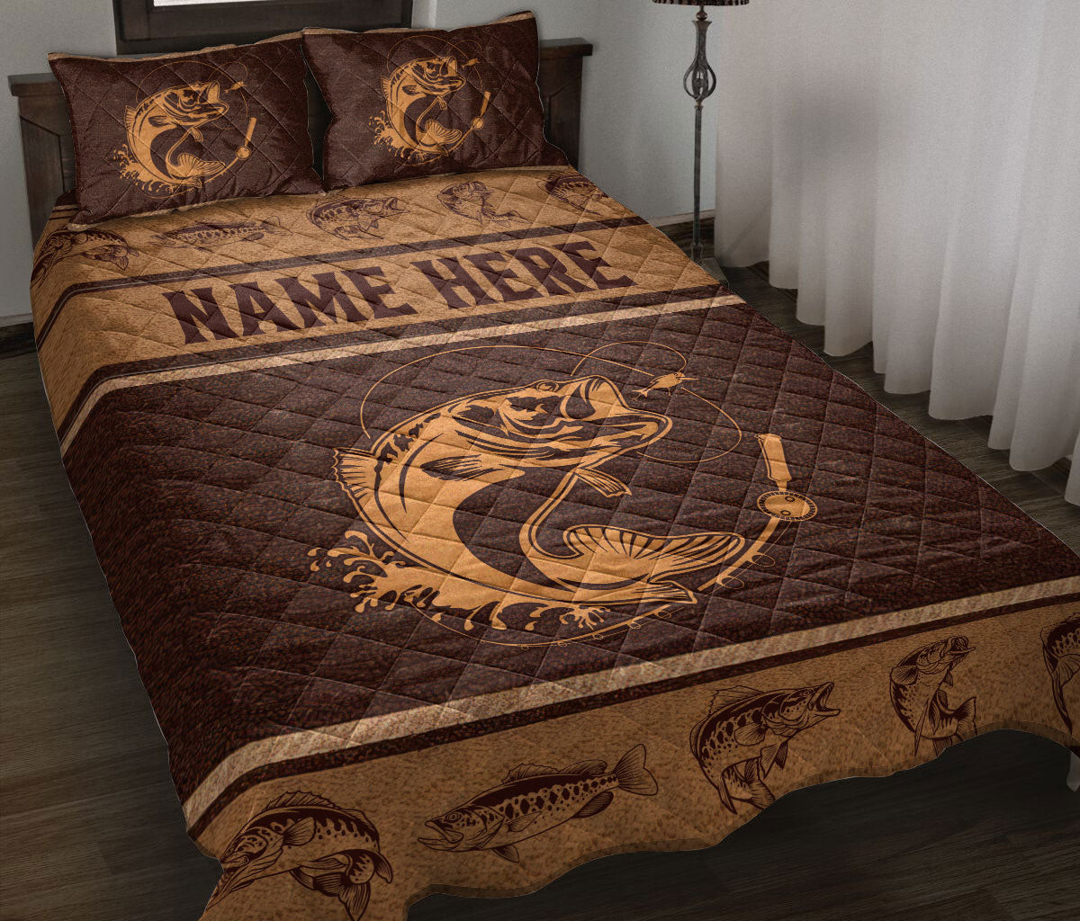 Personalized Fishing Quilt Bedding Set, Fishing Quilt Blanket With Pillowcases, Custom Name Duvet Cover Set