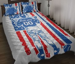 Personalized Baseball Quilt Bedding Set, Baseball Player American US Flag Quilt Blanket With Pillowcases, Duvet Cover Set