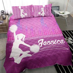 Personalized Cheerleading Quilt Bedding Set, Cheerleading Cheerleader Girl Princess Pink Quilt Blanket With Pillowcases, Duvet Cover Set