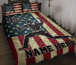 Personalized Baseball Quilt Bedding Set, Baseball Player Pitcher US Flag Quilt Blanket With Pillowcases, Custom Name Duvet Cover Set, Sports Gifts