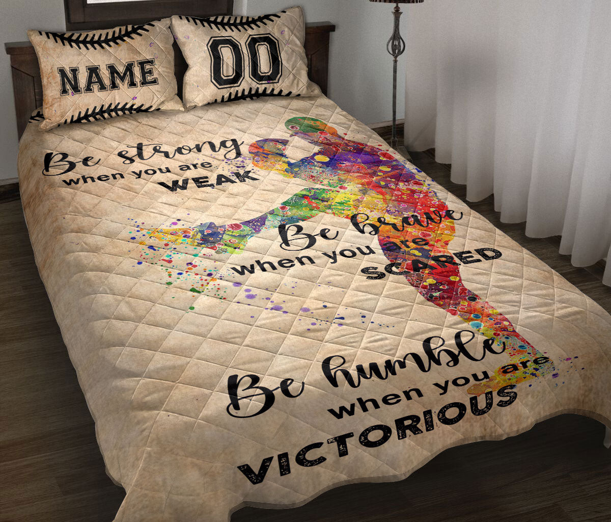 Personalized Baseball Quilt Bedding Set, Watercolor Pitcher Baseball Boy Men Player Quilt Blanket With Pillowcases, Duvet Cover Set