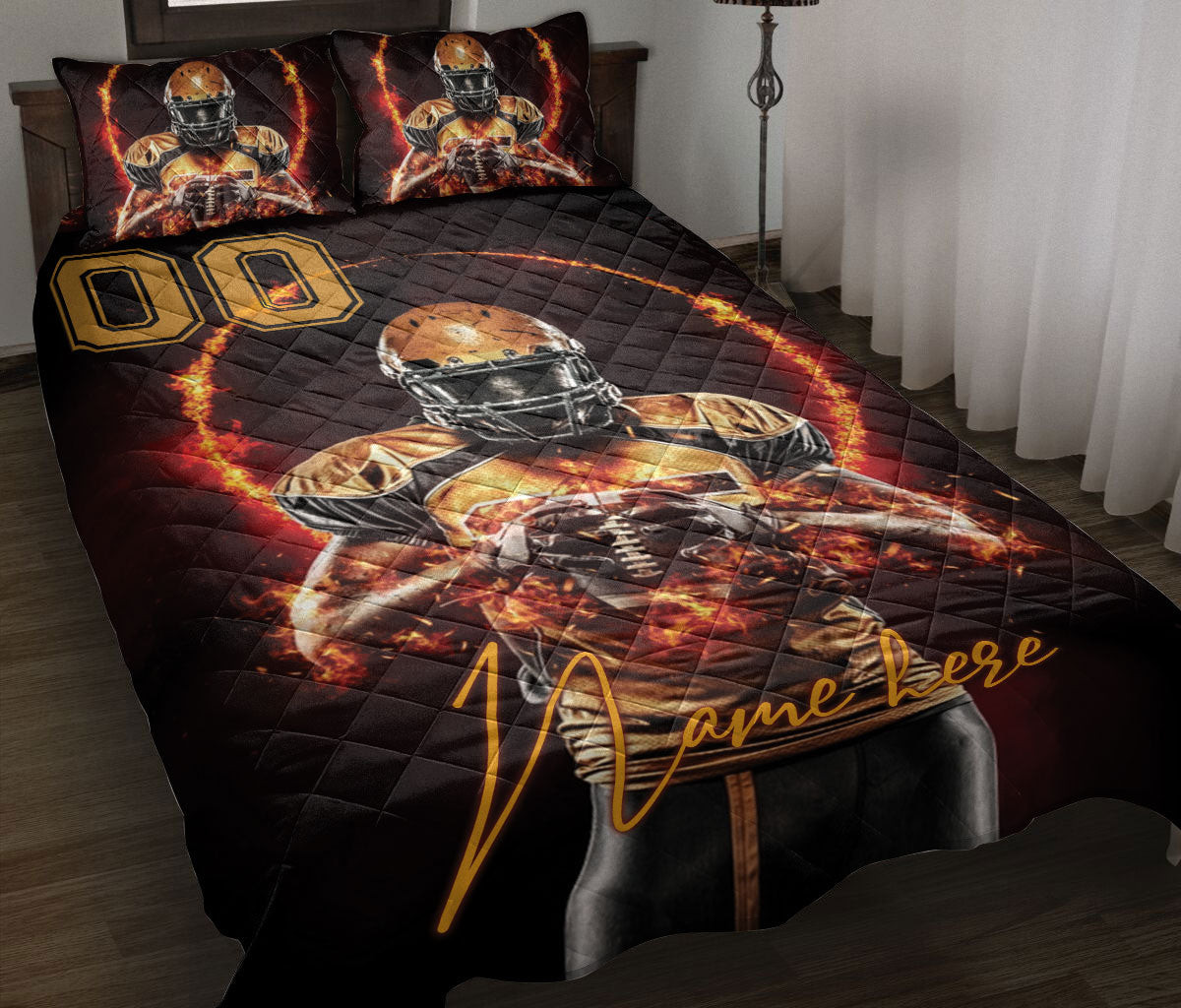 Personalized Football Quilt Bedding Set, 3D Print American Football Player Boy Quilt Blanket With Pillowcases, Duvet Cover Set