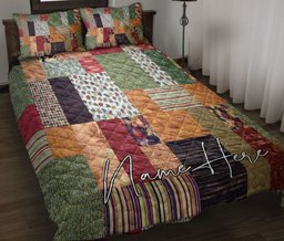 Personalized Quilt Bedding Set, Autumn Fall Patchwork Autumn Harvest Leaves Autumn Thanksgiving Quilt Blanket With Pillowcases, Duvet Cover Set