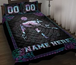Personalized Baseball Quilt Bedding Set, Mandala Hologram Baseball Pitcher Player Quilt Blanket With Pillowcases, Duvet Cover Set