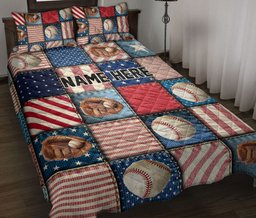 Personalized Baseball Quilt Bedding Set, Baseball American Patchwork Quilt Blanket With Pillowcases, Custom Name Duvet Cover Set, Sports Gifts