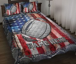 Personalized Football Quilt Bedding Set, American Football Ball US Flag Crack Quilt Blanket With Pillowcases, Custom Name Duvet Cover Set