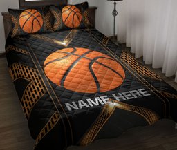 Personalized Basketball Quilt Bedding Set, Basketball Ball Carbon Quilt Blanket With Pillowcases, Custom Name Duvet Cover Set
